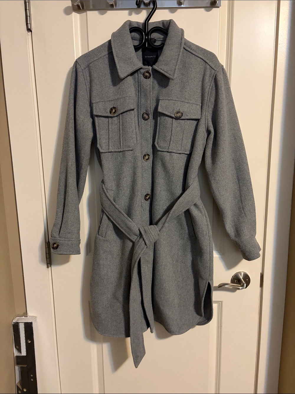 Dynamite Gray Wool-Blend Belted Trench Coat